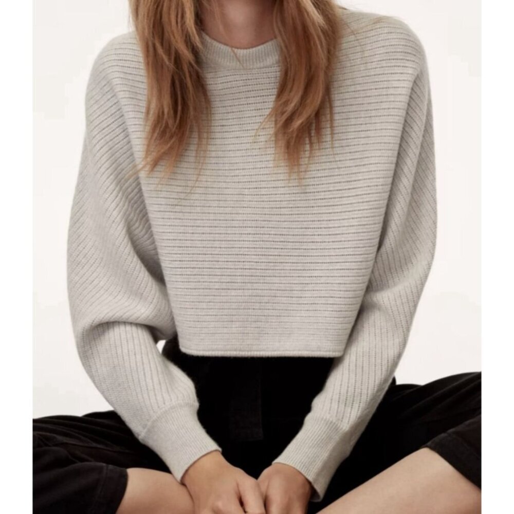 Aritzia Wilfred Free Lolan Sweater Knit Merino Wool Crop Oversized Gray Size XS‎